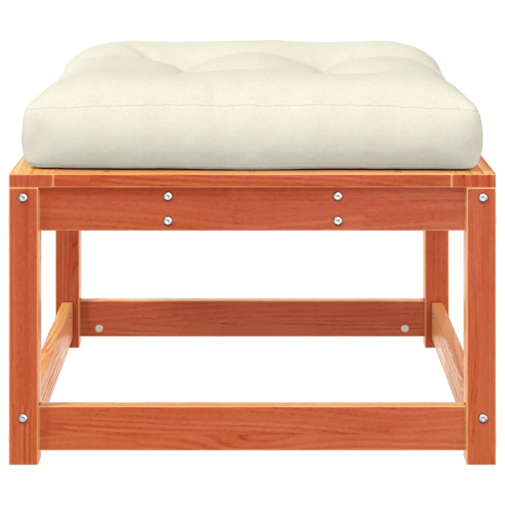Garden Footstool | Wax brown | Solid pine wood, Polyester cushion