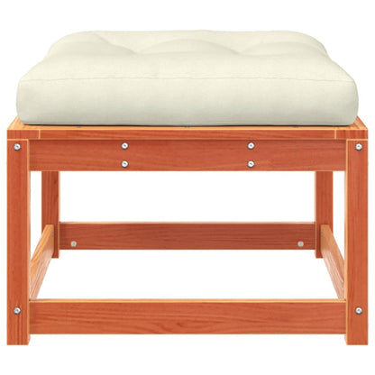 Garden Footstool | Wax brown | Solid pine wood, Polyester cushion