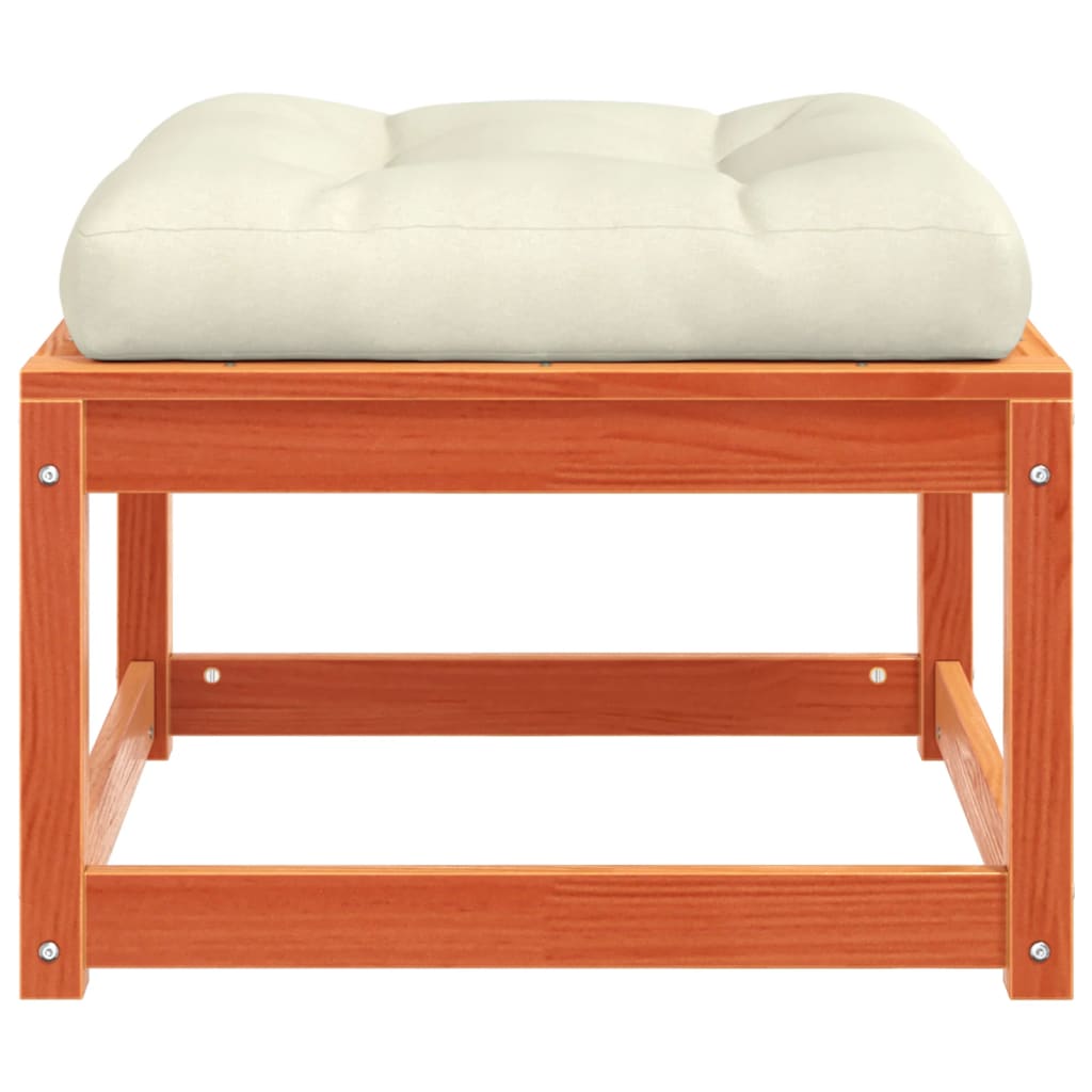 Garden Footstool | Wax brown | Solid pine wood, Polyester cushion
