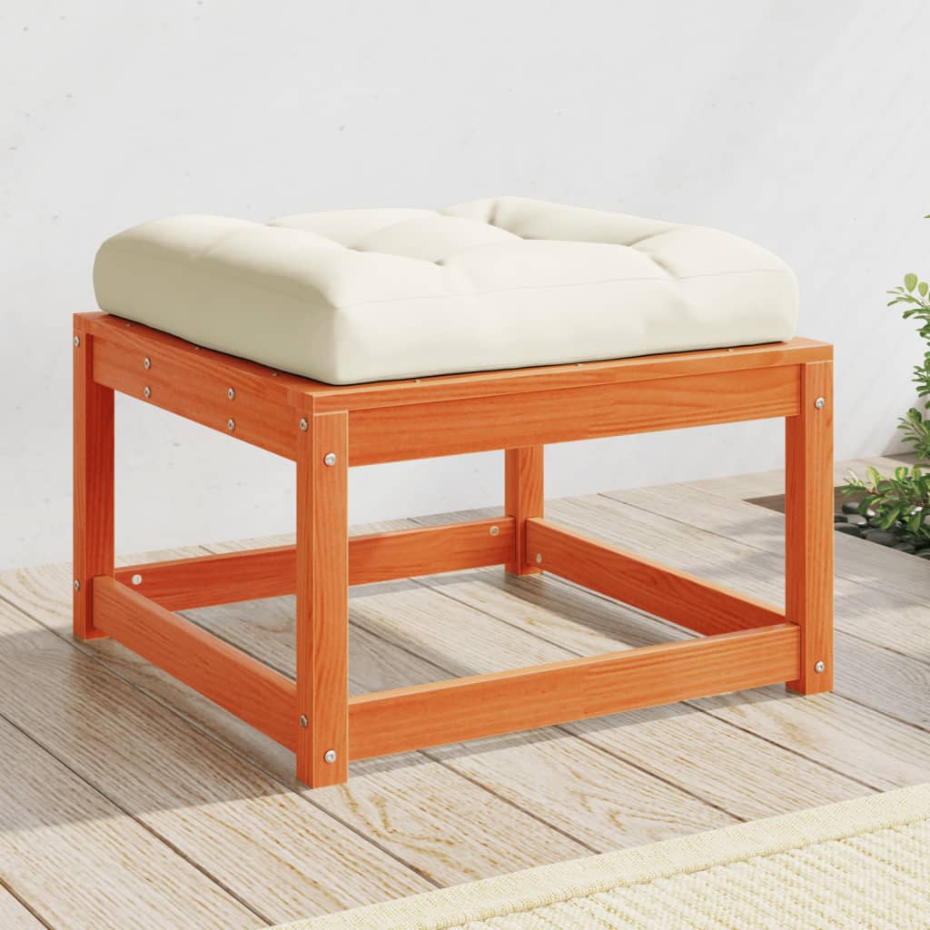 Garden Footstool | Wax brown | Solid pine wood, Polyester cushion