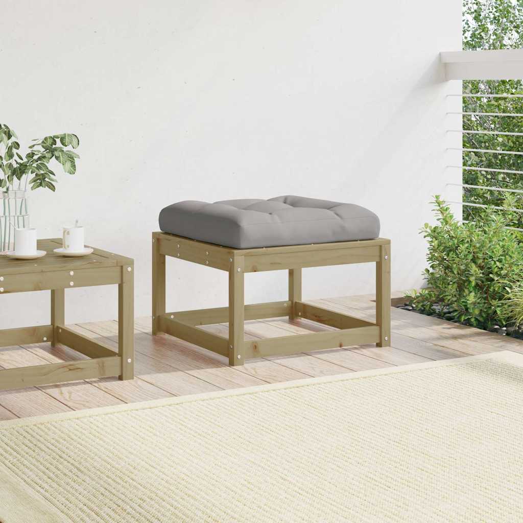 Garden Footstool | Grey, Natural Wood