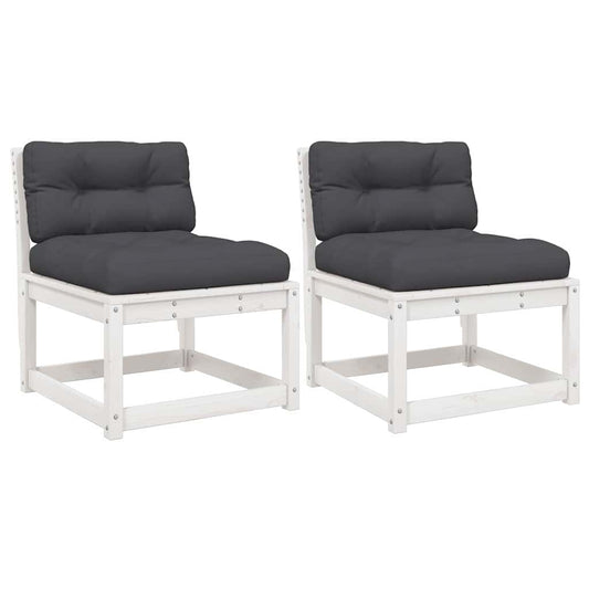 Garden Sofas with Cushions 2pcs White Solid Wood Pine