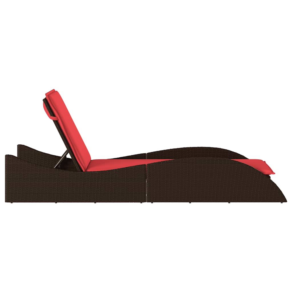 Sun Lounger with Cushion Brown 60x205x73 cm Poly Rattan