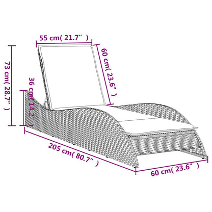 Sun Lounger with Cushion Black 60x205x73 cm Poly Rattan