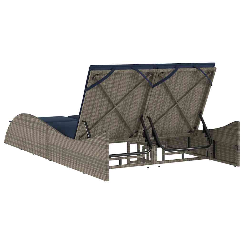 Sun Lounger with Cushions Grey 114x205x73 cm Poly Rattan