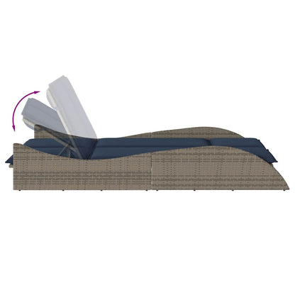 Sun Lounger with Cushions Grey 114x205x73 cm Poly Rattan