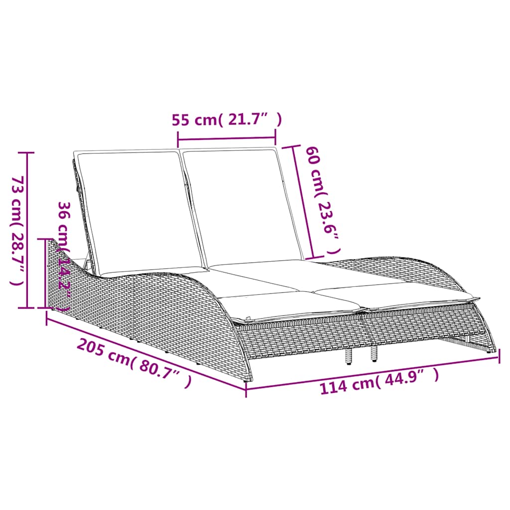 Sun Lounger with Cushions Grey 114x205x73 cm Poly Rattan