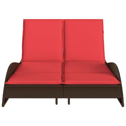 Sun Lounger with Cushions Brown 114x205x73 cm Poly Rattan