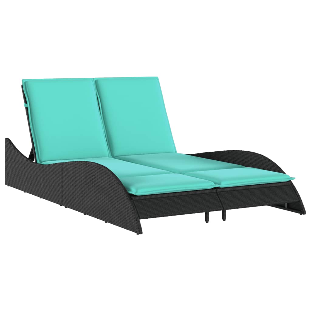 Sun Lounger with Cushions Black 114x205x73 cm Poly Rattan