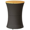 Patio Side Table Drum Shape Black Poly Rattan and Solid Wood