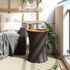 Patio Side Table Drum Shape Black Poly Rattan and Solid Wood