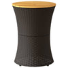 Patio Side Table Drum Shape Black Poly Rattan and Solid Wood
