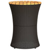 Patio Side Table Drum Shape Black Poly Rattan and Solid Wood