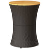 Patio Side Table Drum Shape Black Poly Rattan and Solid Wood