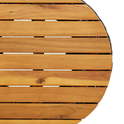 Patio Side Table Drum Shape Black Poly Rattan and Solid Wood
