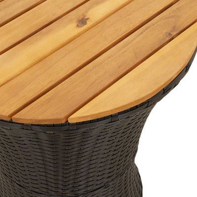Patio Side Table Drum Shape Black Poly Rattan and Solid Wood