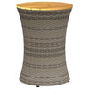 Patio Side Table Drum Shape Gray Poly Rattan and Solid Wood