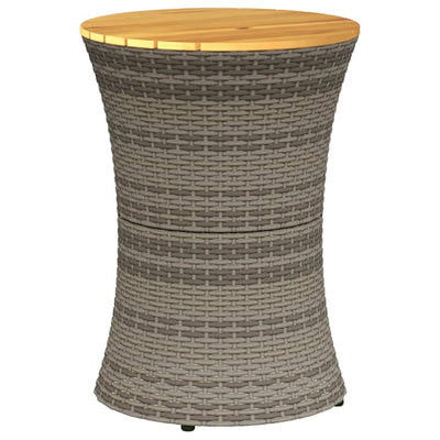 Patio Side Table Drum Shape Gray Poly Rattan and Solid Wood