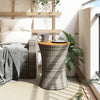 Patio Side Table Drum Shape Gray Poly Rattan and Solid Wood