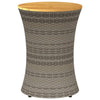Patio Side Table Drum Shape Gray Poly Rattan and Solid Wood