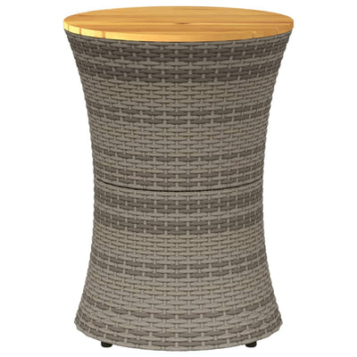 Patio Side Table Drum Shape Gray Poly Rattan and Solid Wood