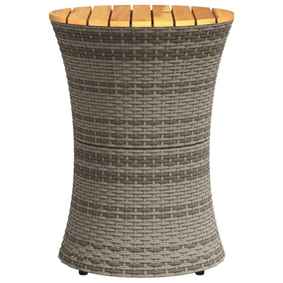 Patio Side Table Drum Shape Gray Poly Rattan and Solid Wood