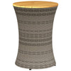 Patio Side Table Drum Shape Gray Poly Rattan and Solid Wood