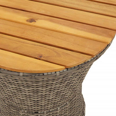 Patio Side Table Drum Shape Gray Poly Rattan and Solid Wood