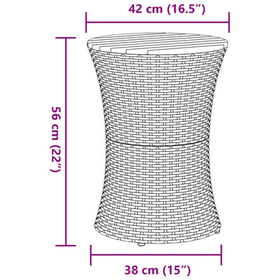 Patio Side Table Drum Shape Gray Poly Rattan and Solid Wood