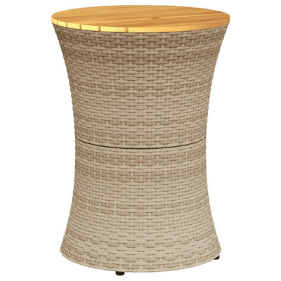 Patio Side Table Drum Shape Beige Poly Rattan and Solid Wood