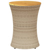 Patio Side Table Drum Shape Beige Poly Rattan and Solid Wood