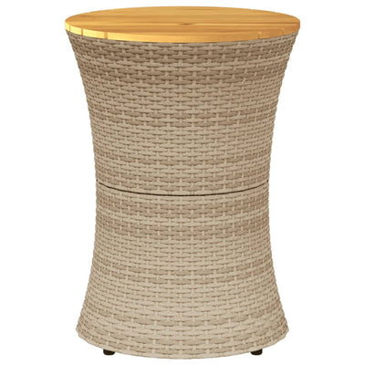 Patio Side Table Drum Shape Beige Poly Rattan and Solid Wood