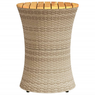 Patio Side Table Drum Shape Beige Poly Rattan and Solid Wood