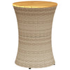 Patio Side Table Drum Shape Beige Poly Rattan and Solid Wood
