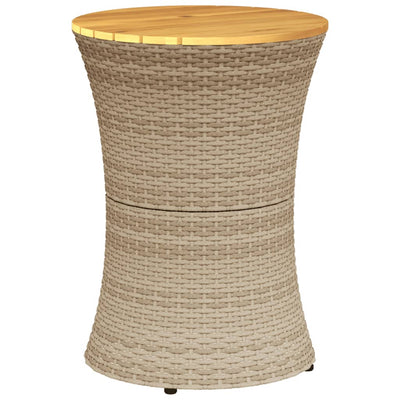 Patio Side Table Drum Shape Beige Poly Rattan and Solid Wood