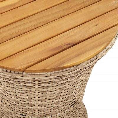Patio Side Table Drum Shape Beige Poly Rattan and Solid Wood