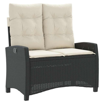 Reclining Garden Bench with Cushions Black Poly Rattan