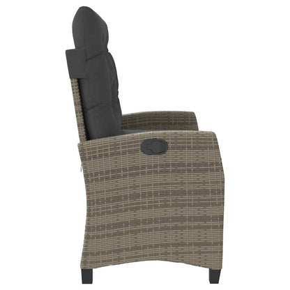 Reclining Garden Bench with Cushions Grey Poly Rattan