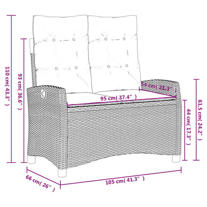 Reclining Garden Bench with Cushions Brown Poly Rattan