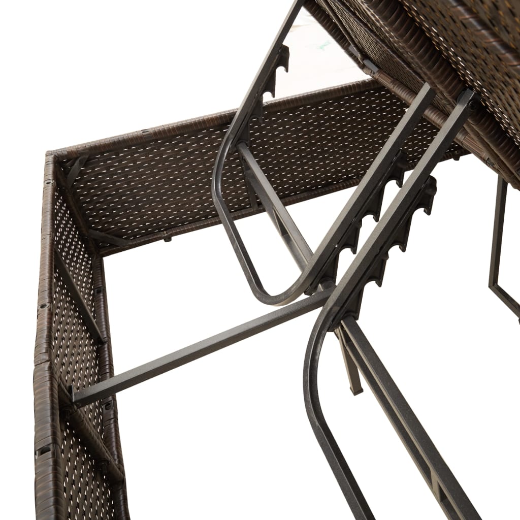 Double Sun Lounger with Cushions&Parasol Brown Poly Rattan