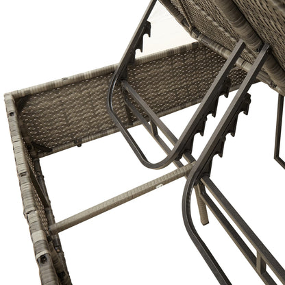 Double Sun Lounger with Cushions&Parasol Gray Poly Rattan