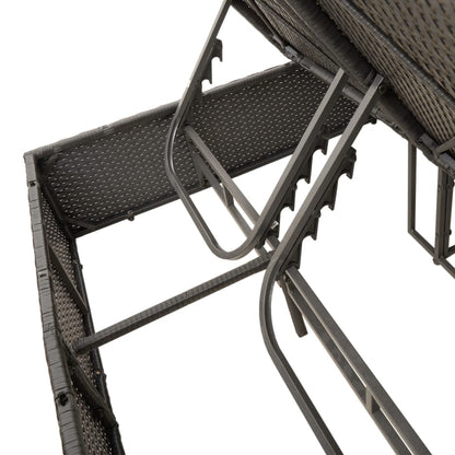 Double Sun Lounger with Cushions&Parasol Black Poly Rattan