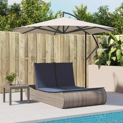 Double Sun Lounger with Cushions Gray Poly Rattan