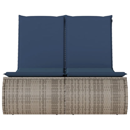 Double Sun Lounger with Cushions Gray Poly Rattan