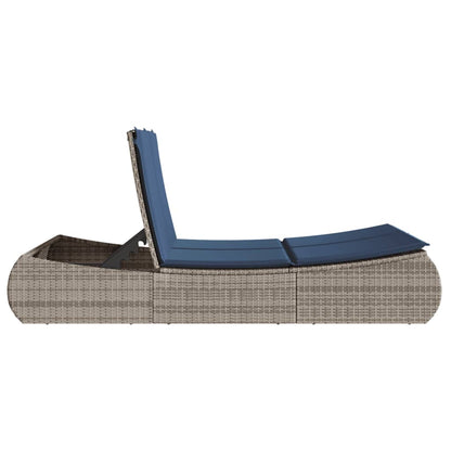 Double Sun Lounger with Cushions Gray Poly Rattan