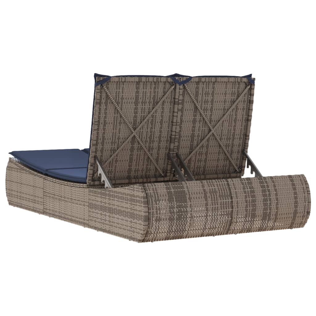 Double Sun Lounger with Cushions Gray Poly Rattan