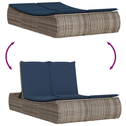 Double Sun Lounger with Cushions Gray Poly Rattan