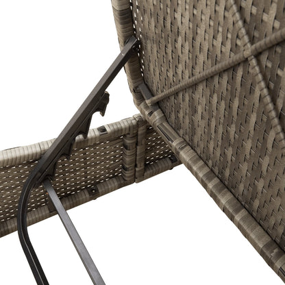 Double Sun Lounger with Cushions Gray Poly Rattan
