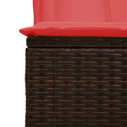 Double Sun Lounger with Roof and Curtains Brown Poly Rattan