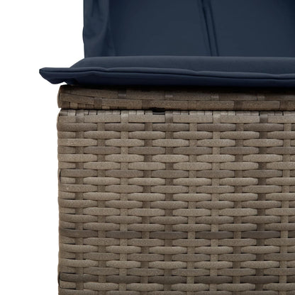 Double Sun Lounger with Roof and Curtains Gray Poly Rattan